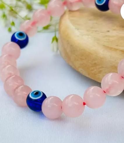 Love and Relationship Protect Bracelet Pack of 2 - Evil Eye Hand Bracelet with Rose Quartz