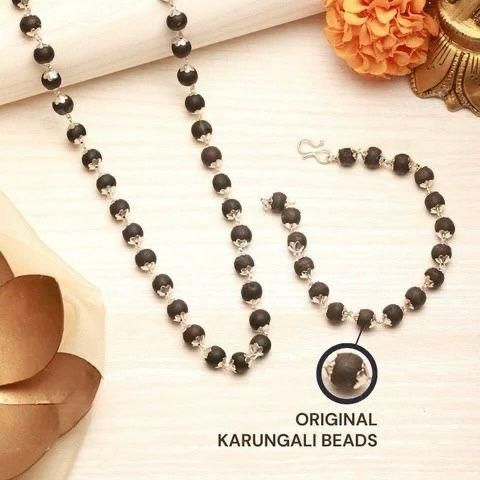 [Silver Plated Karungali Mala + Karungali Bracelet Combo - Kaufivo