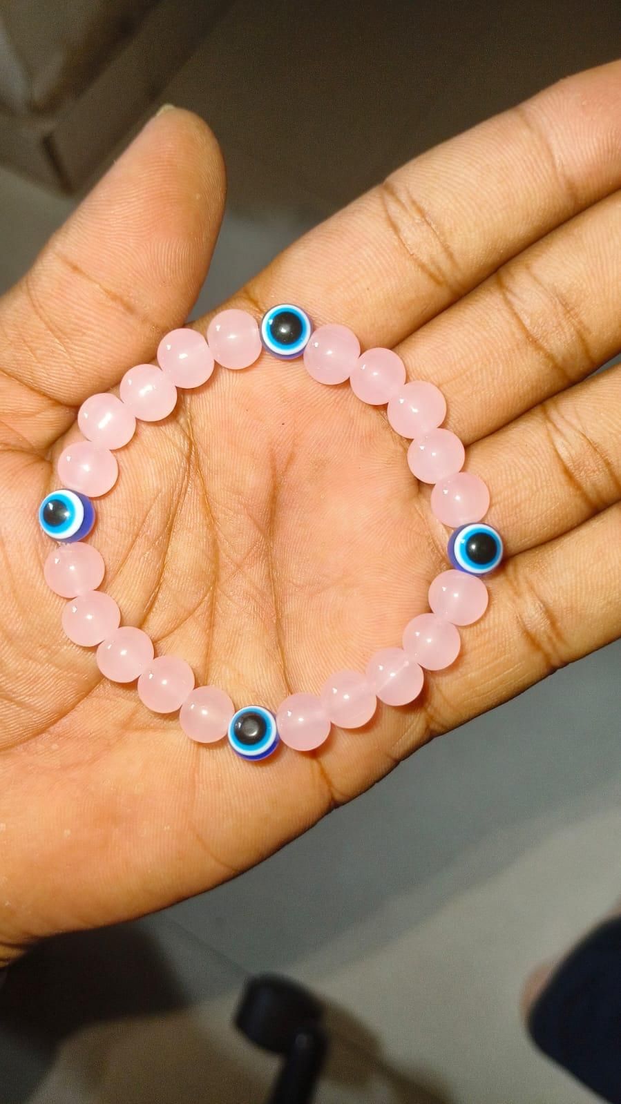 Love and Relationship Protect Bracelet Pack of 2 - Evil Eye Hand Bracelet with Rose Quartz