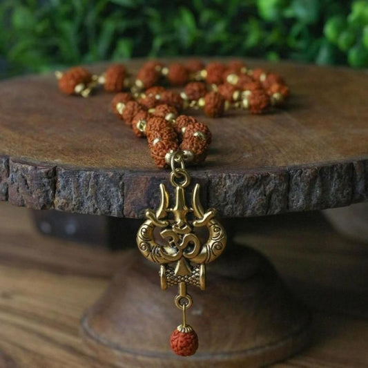 Panchmukhi Rudraksha OM Shiva Trishool Mala - Authentic 5 Mukhi Rudraksha Necklace