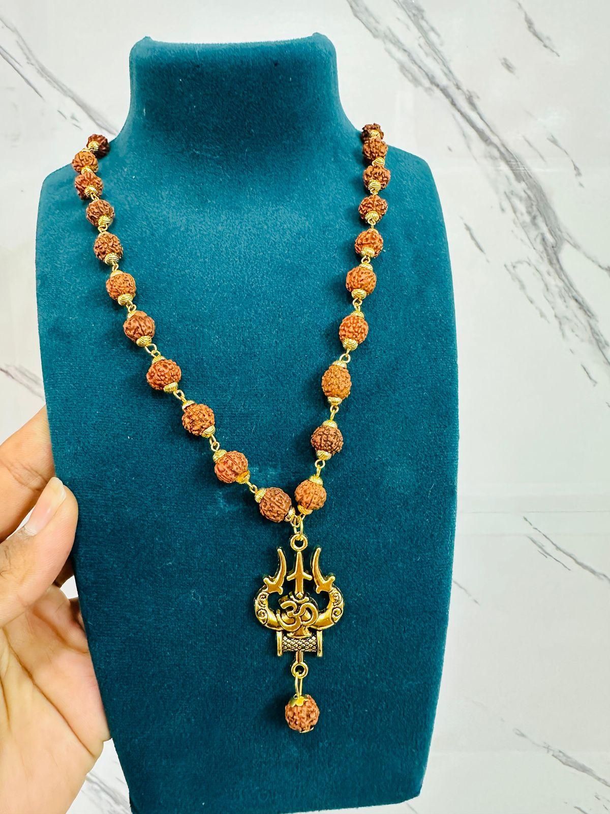 Panchmukhi Rudraksha OM Shiva Trishool Mala - Authentic 5 Mukhi Rudraksha Necklace