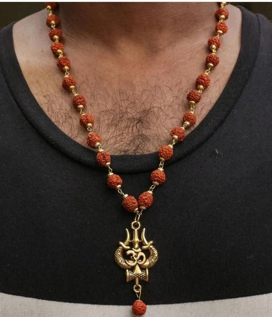 Panchmukhi Rudraksha OM Shiva Trishool Mala - Authentic 5 Mukhi Rudraksha Necklace