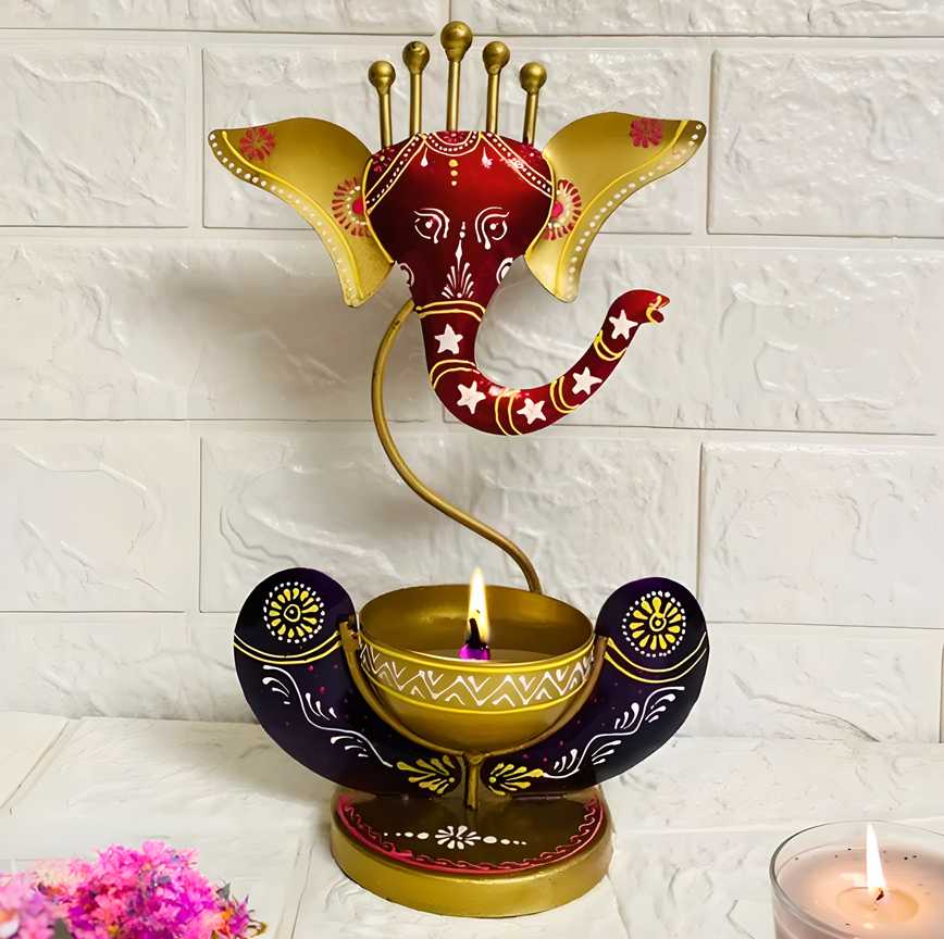 Intricately Crafted Lord Ganesha Idol with Tealight Candle Holder